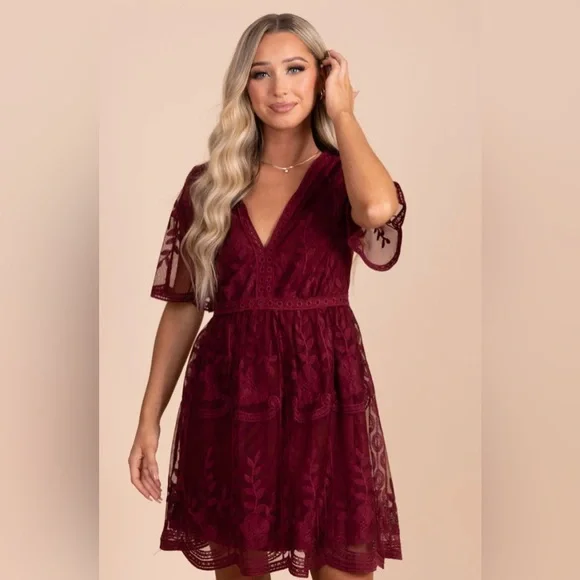 Light My Fire Wine Purple Lace Mini Dress | Bella Ella Boutique